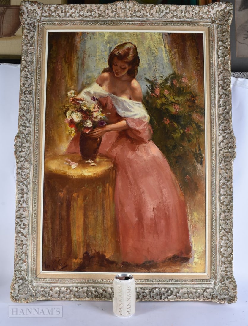 Robert Van Cleef (Born 1914) Oil on canvas, Robe Rose Et Bouquet. 100 cm x 70 cm, image 78 cm x 52 c (1 of 5)