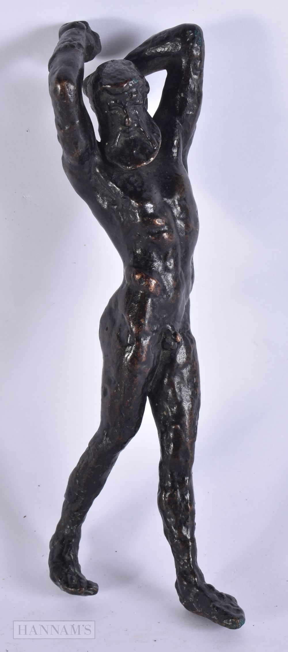 AN ANTIQUE BRONZE FIGURE OF A NUDE MALE possibly a grand tour maquette. 18.5 cm high.: AN ANTIQUE BRONZE FIGURE OF A NUDE MALE possibly a grand tour maquette. 18.5 cm high.