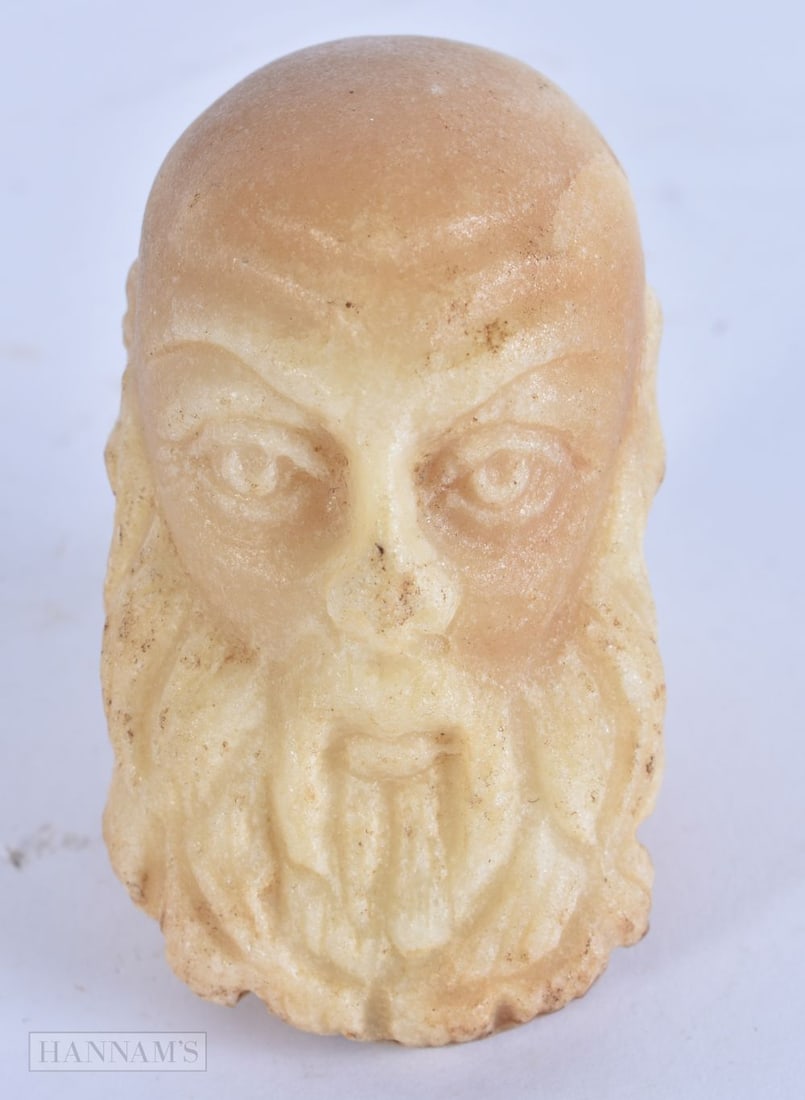 AN 18TH CENTURY EUROPEAN GRAND TOUR CARVED STONE HEAD OF A BEARDED MALE. 6.5 cm x 4 cm. (1 of 4)