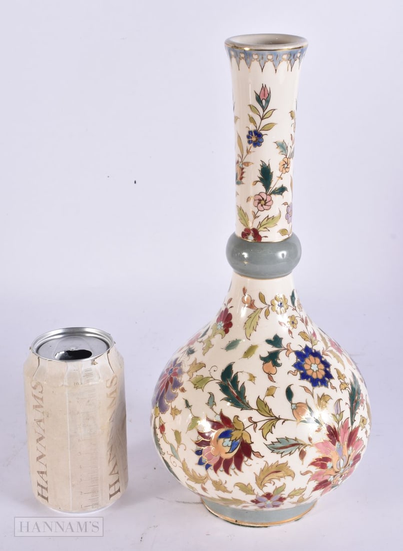 A HUNGARIAN ZSOLNAY FISCHER TYPE POTTERY VASE. 30 cm high. (1 of 4)