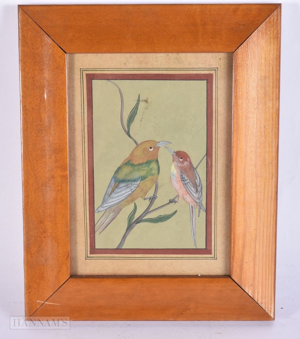 Indian School (Early 20th Century) Watercolour, Two birds. 27 cm x 20 cm, image 20 cm x 24 cm. (1 of 6)