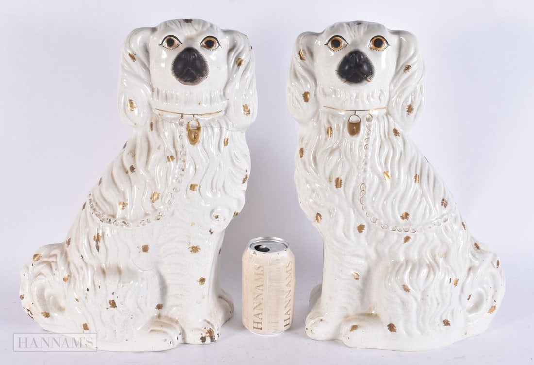 A LARGE PAIR OF VICTORIAN STAFFORDSHIRE SPANIELS. 38 cm x 22 cm. (1 of 4)