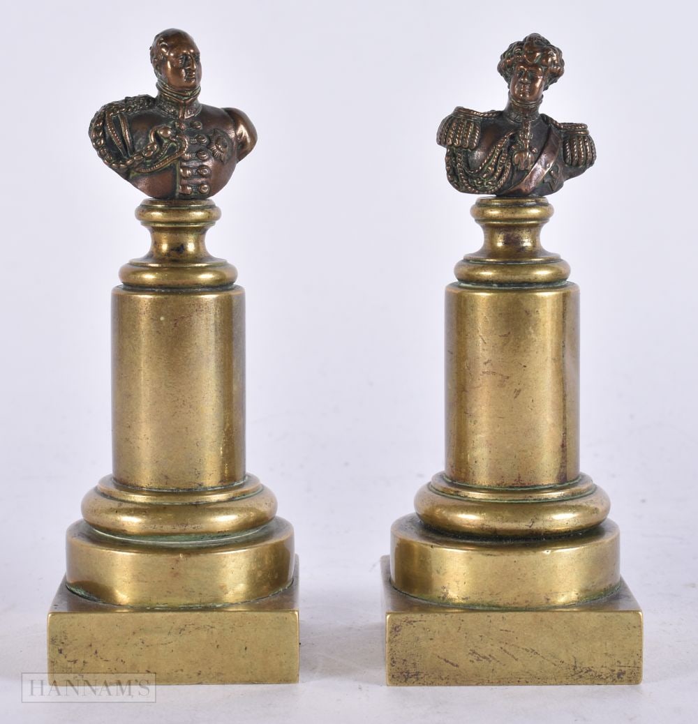 A PAIR OF 19TH CENTURY GRAND TOUR BRONZE PEDESTAL BRONZE BUSTS. 12.5 cm high. (1 of 5)