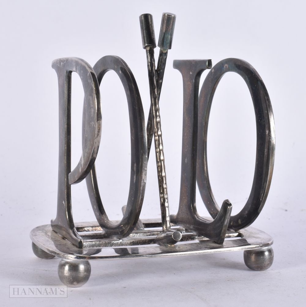 AN UNUSUAL SILVER PLATED POLO TOAST RACK. 14 cm x 10 cm. (1 of 5)