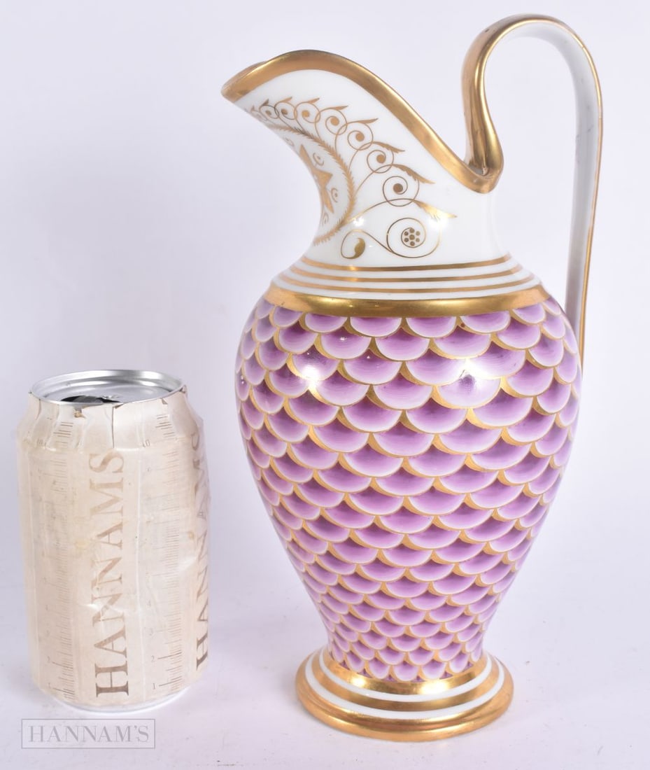 A 19TH CENTURY FRENCH PARIS PORCELAIN FISH SCALE JUG. 25 cm high. (1 of 6)