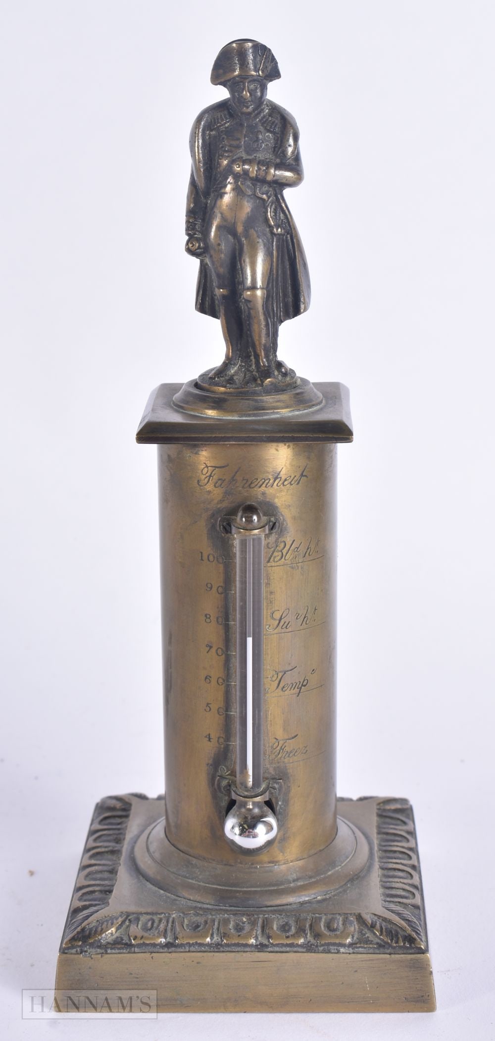 A 19TH CENTURY FRENCH GRAND TOUR BRONZE NAPOLEON THERMOMETER. 18.5 cm high.: A 19TH CENTURY FRENCH GRAND TOUR BRONZE NAPOLEON THERMOMETER. 18.5 cm high.