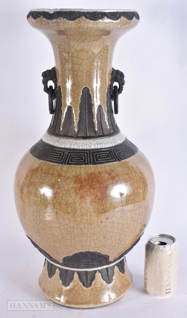 A LARGE 19TH CENTURY CHINESE CAFE AU LAIT CRACKLE GLAZED VASE Qing. 52 cm x 25 cm. (1 of 6)