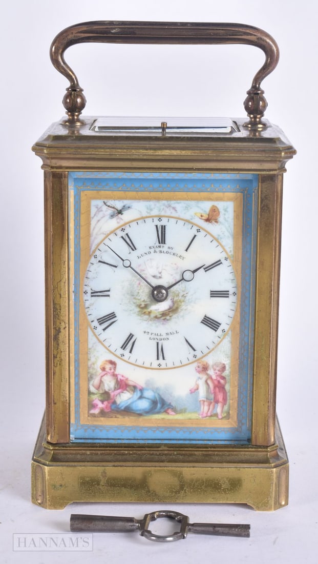 A FINE 19TH CENTURY FRENCH SEVRES PORCELAIN REPEATING CARRIAGE CLOCK Lund & Blockley, Pall Mall, Lon (1 of 8)