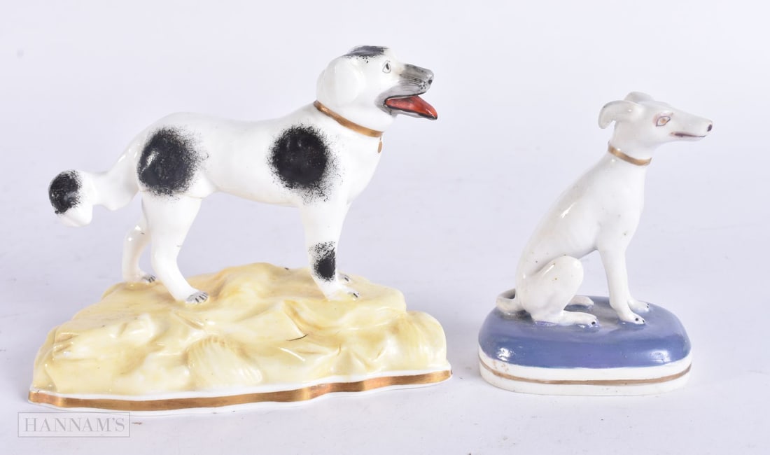 TWO 19TH CENTURY STAFFORDSHIRE DOGS. Largest 10 cm wide. (2) (1 of 5)