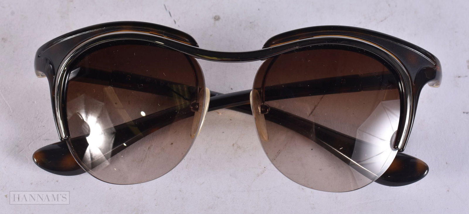 Prada Sunglasses Horn Rim Style SPR 680 Brown Lenses W/ Chrome Effect Details. (1 of 3)