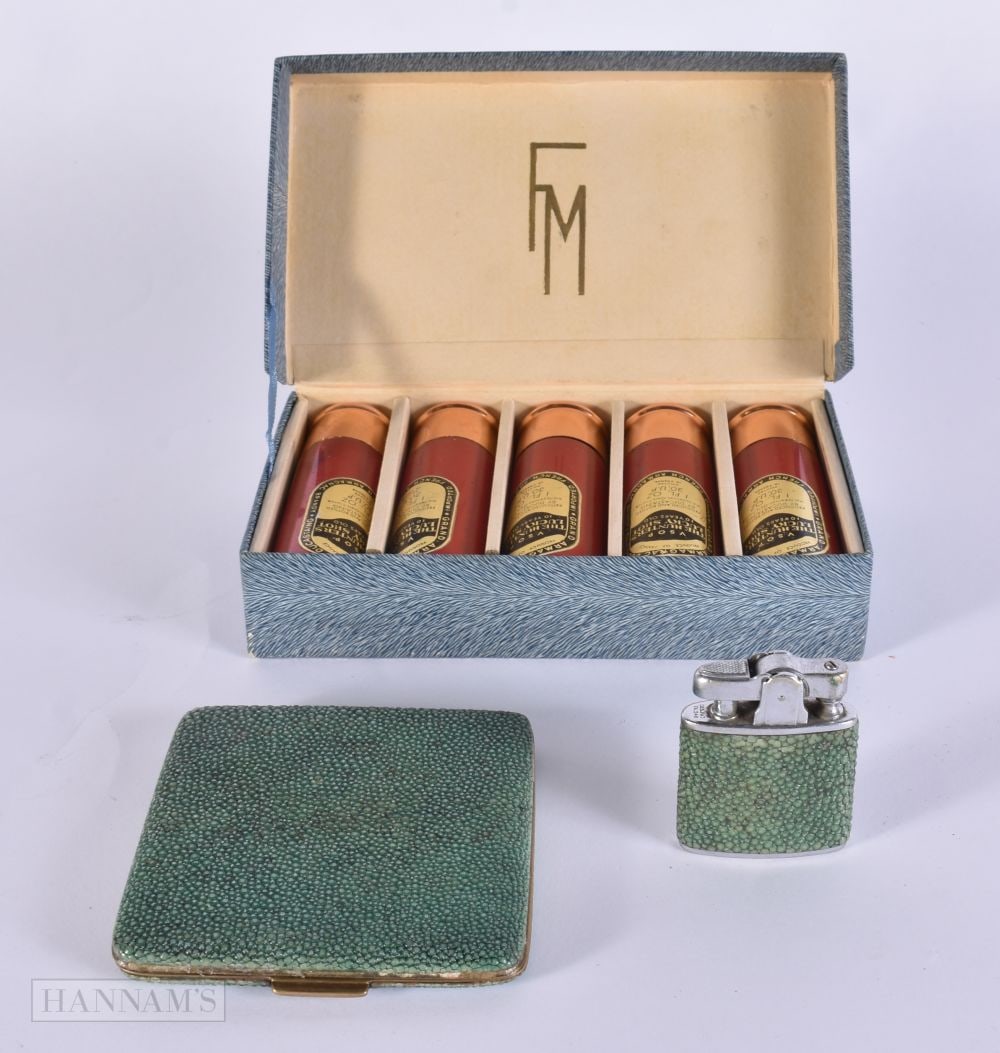 SHAGREEN RONSON LIGHTER AND CASE together with Boxed Brandy Ducastaing Armagnac VSOP The Hunters Luc (1 of 5)