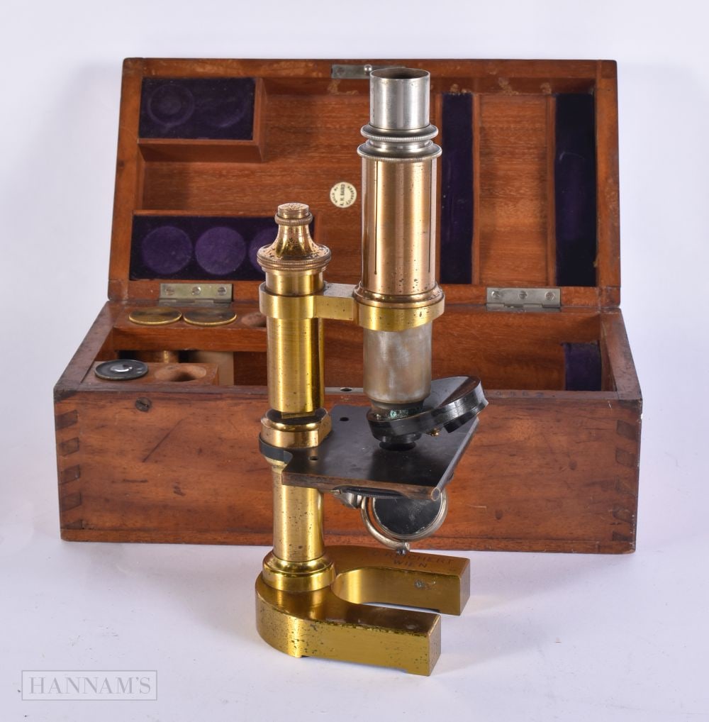 Antique C Reichert Brass Microscope W/ Wooden Box. Box 28 cm x 14 cm. (1 of 6)