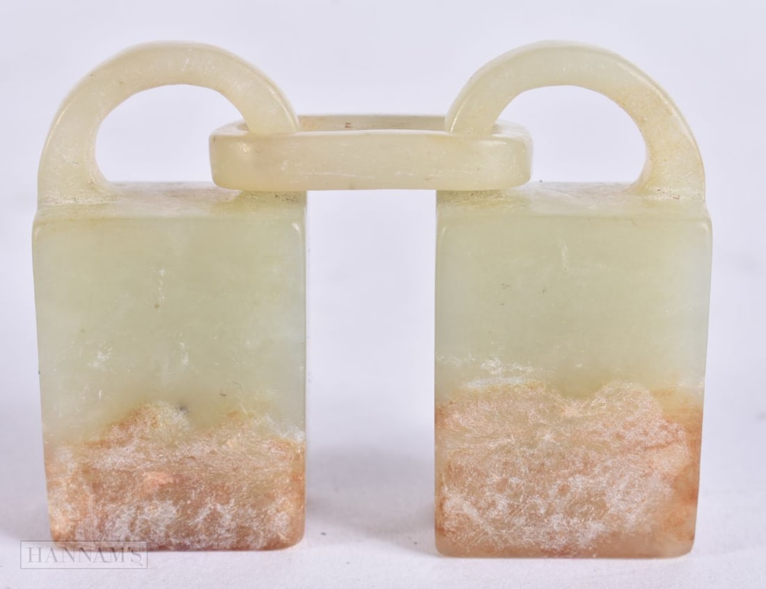 AN EARLY 20TH CENTURY CHINESE JADE DOUBLE SEAL Late Qing/Republic. 4 cm x 4.5 cm. (1 of 4)