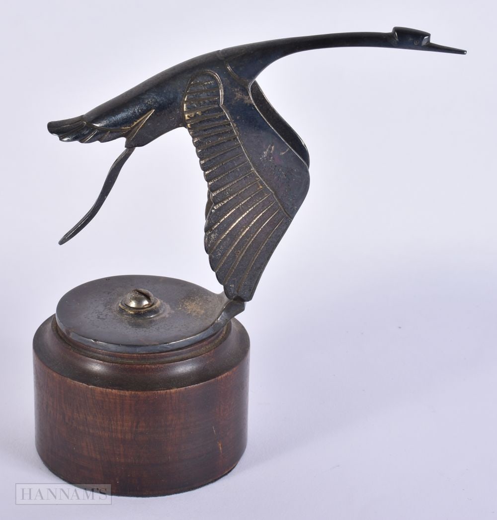 A HISPANO SUIZA FLYING STORK CAR MASCOT. 15.5 cm high. (1 of 4)