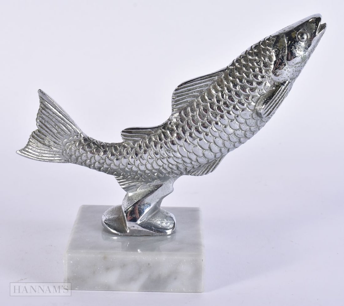 A LEAPING SALMON CAR MASCOT. 13 cm x 10 cm.: A LEAPING SALMON CAR MASCOT. 13 cm x 10 cm.