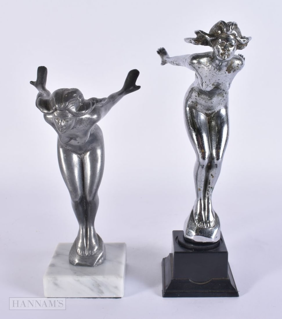 TWO SPEED NYMPH CAR MASCOTS. Largest 22 cm high. (2) (1 of 5)