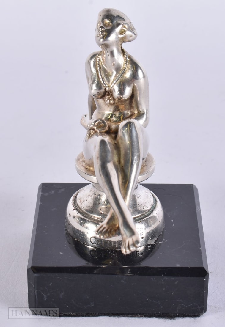 A CALTHORPE SEATED NYMPH CAR MASCOT. 11 cm high. (1 of 5)