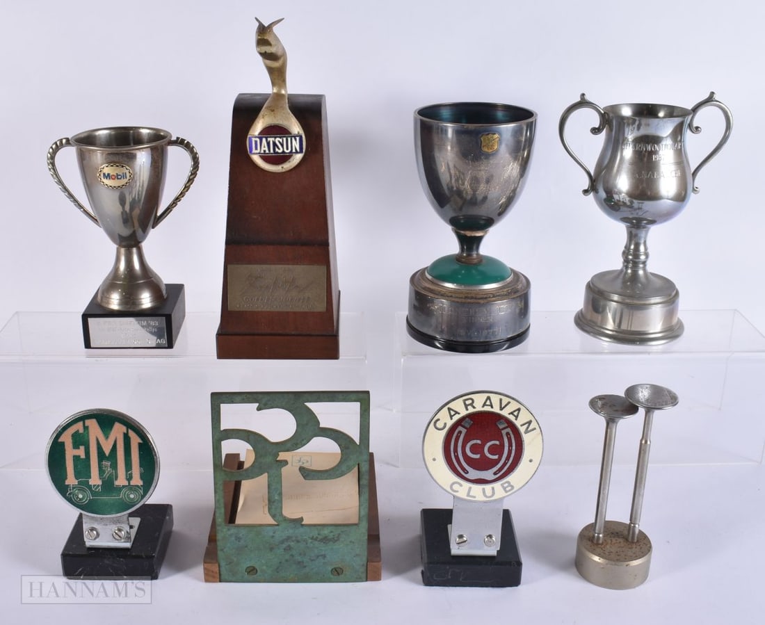A COLLECTION OF AUTOMOTIVE ITEMS including badges, racing trophies etc. (qty) (1 of 12)