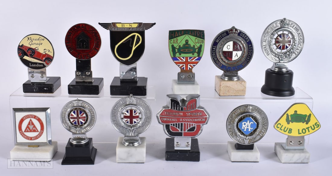 A COLLECTION OF TWELVE VINTAGE CAR CLUB BADGES including Club Lotus, Half-Litre Club etc. (12) (1 of 12)