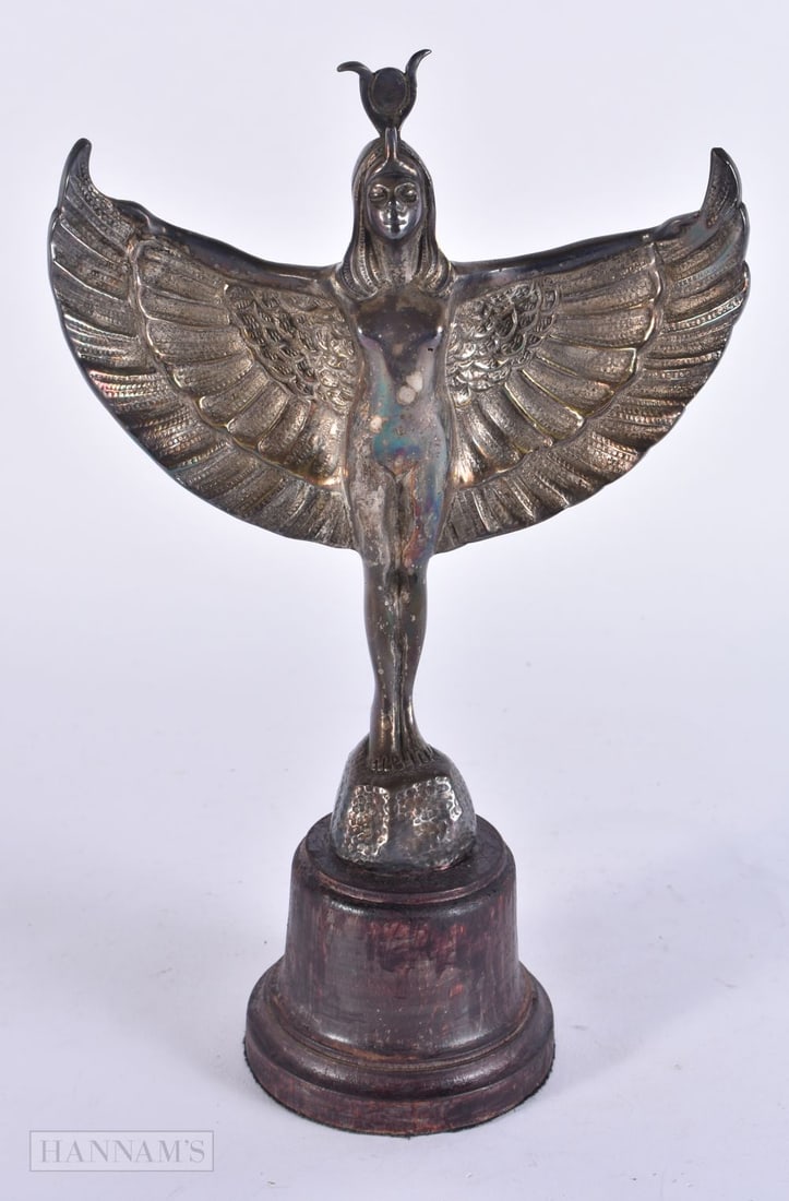 AN ASIS WINGED EGYPTIAN NYMPH CAR MASCOT. 24 cm x 12 cm. (1 of 5)