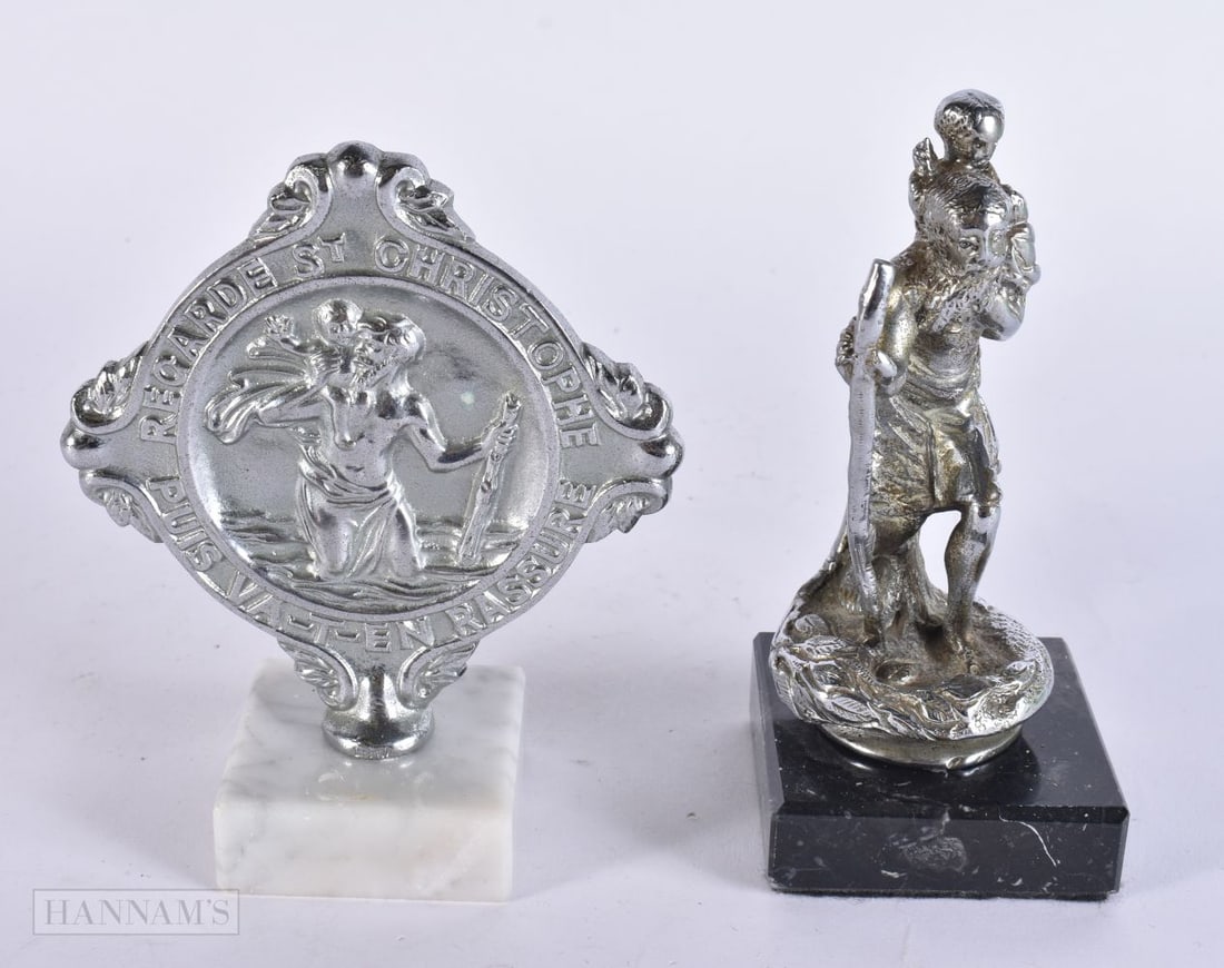 A SAINT CHRISTOPHER CAR MASCOT together with another French mascot. 15.5 cm high. (2) (1 of 5)