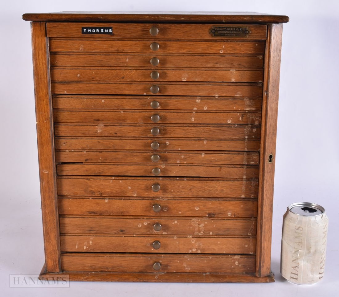 A FRENCH ASH & CIE COLLECTORS CHEST. 38 cm x 32 cm x 24 cm. (1 of 7)