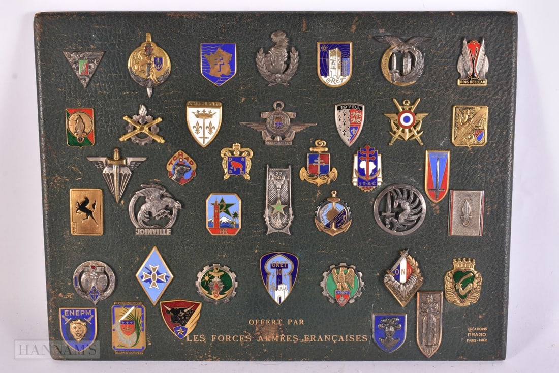 A COLLECTION OF MILITARY INTEREST ARMED FORCES ENAMELLED BADGES etc. 38 cm x 28 cm. (1 of 7)