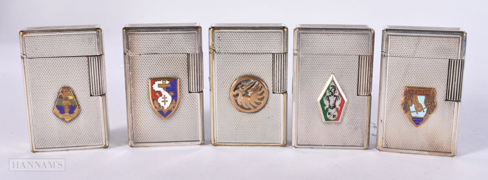 FIVE FRENCH DUPONT ENAMELLED DRAGO LIGHTERS. (5) (1 of 3)