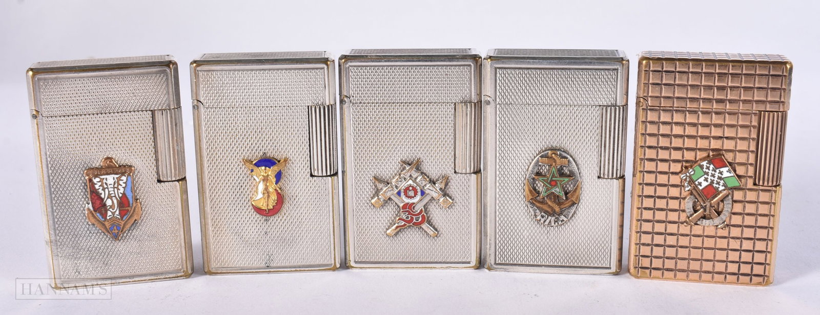 FIVE FRENCH DUPONT ENAMELLED DRAGO LIGHTERS. (5) (1 of 3)