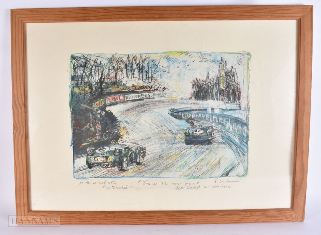 Francesco Scianna (20th Century) Painting, Automotive interest. 75 cm x 52 cm, image 68 cm x 48 cm. (1 of 6)