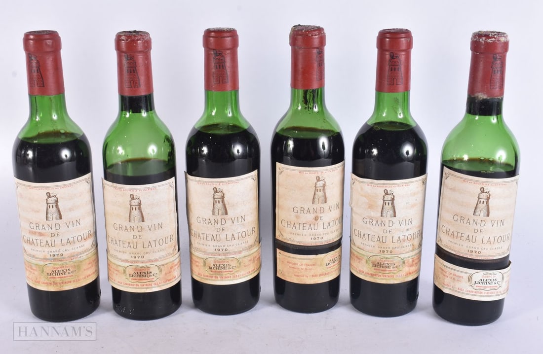 SIX CHATEAU LATOUR GRAND VIN PAUILLAC HALF BOTTLES 1970. 24 cm high. (6) (1 of 5)