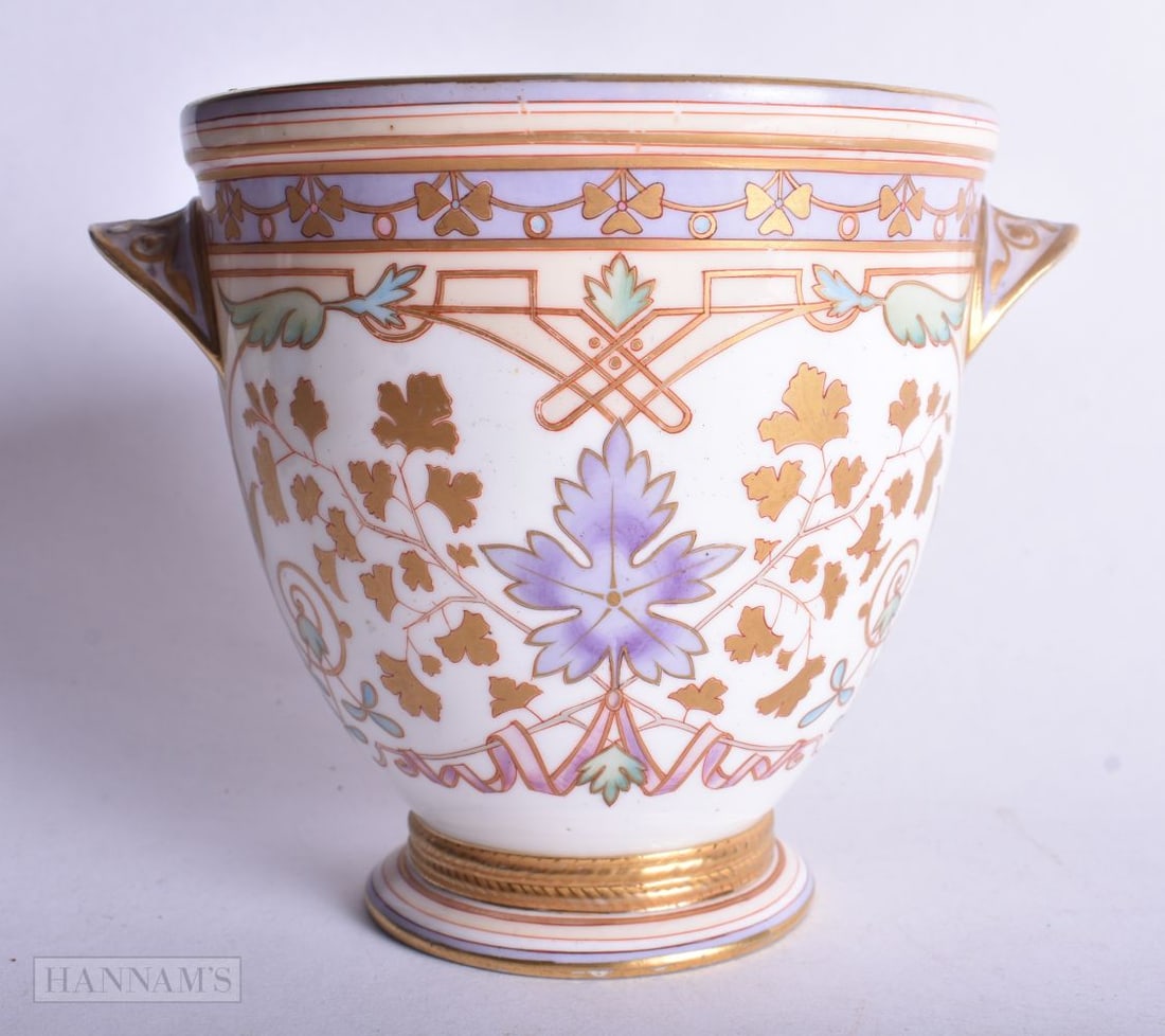 Minton two handled jardiniere painted in Art Nouveau style c. 1880 12 cm high (1 of 4)