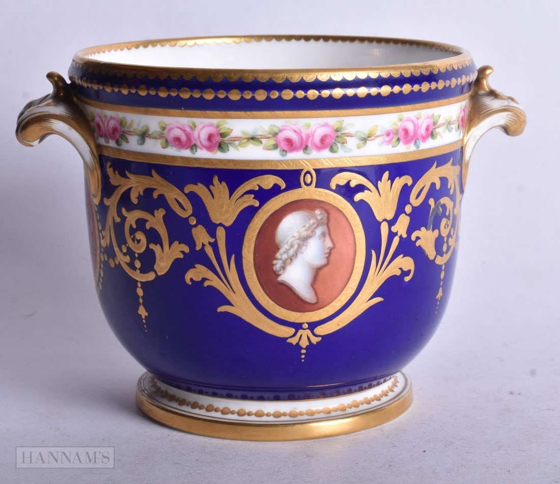 Minton glass cooler painted with medallions two with busts and two with musical instruments under a (1 of 4)