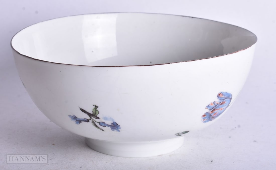 Chelsea red anchor bowl well painted with a large bouquet and six further including a tulip, 7.5 x 1 (1 of 4)