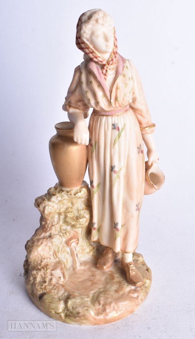Royal Worcester of the Milkmaid, with a milk jug wearing blush ivory clothing date mark 1900, shape (1 of 4)