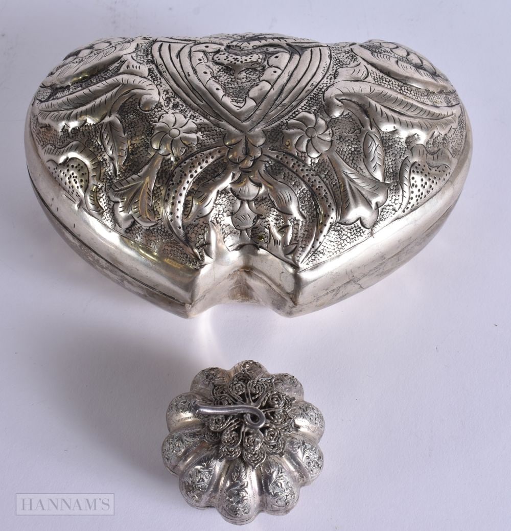 TWO MIDDLE EASTERN WHITE METAL BOXES AND COVERS. 500 grams. Largest 18.5 cm wide. (2) (1 of 8)