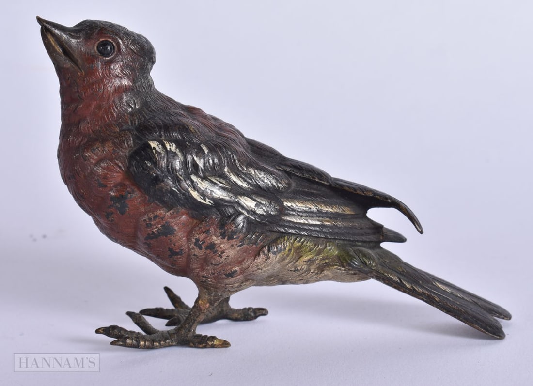 A 19TH CENTURY AUSTRIAN BERGMANN COLD PAINTED BRONZE BIRD. 12 cm wide. (1 of 7)