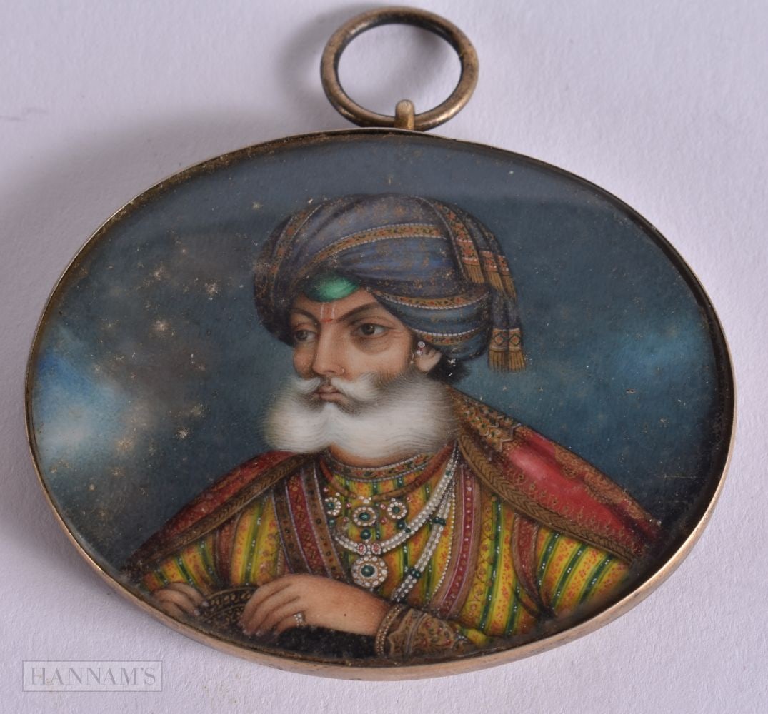 A 19th Century Indian Company School portrait miniature of Gulab Singh, watercolour on ivory, in a s (1 of 4)