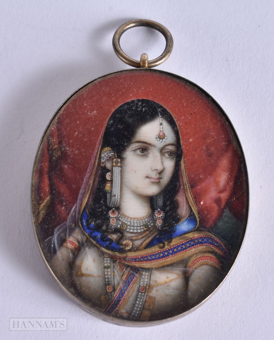 A 19th Century Indian Company School portrait miniature, perhaps that of Mumtaz Mahal, watercolour o (1 of 4)