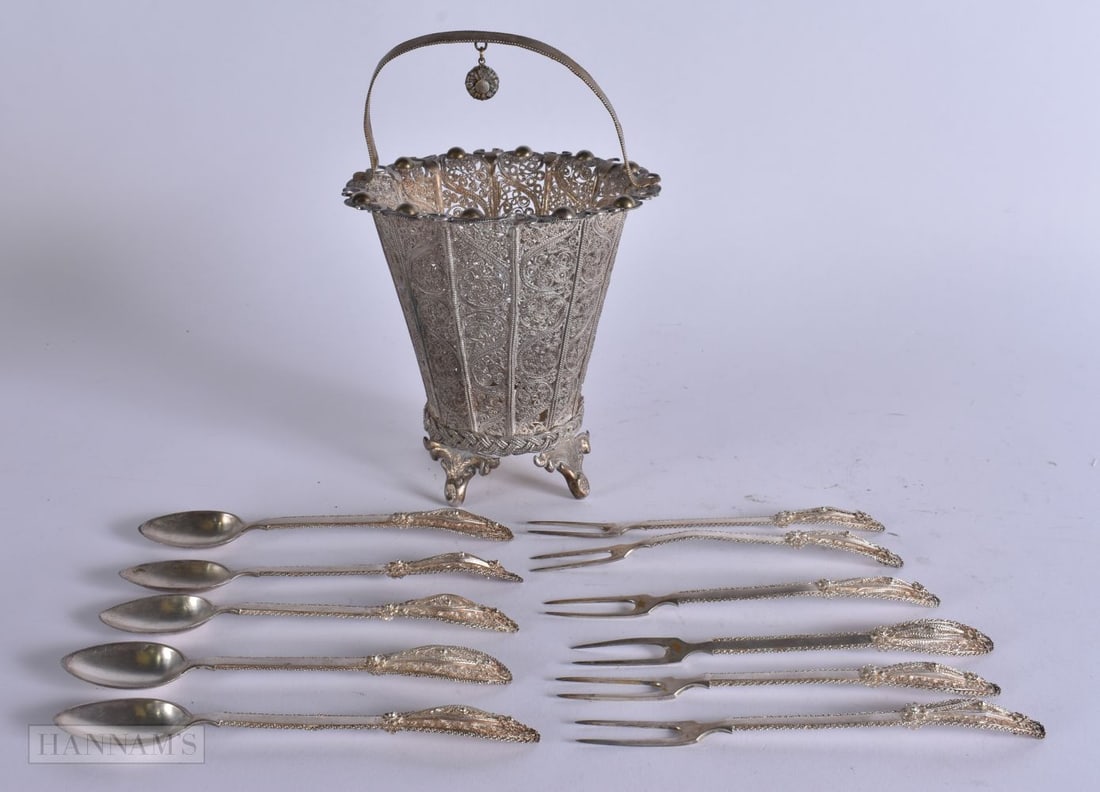 ASSORTED WHITE METAL FILIGREE WARES etc. 679 grams. (qty) (1 of 6)