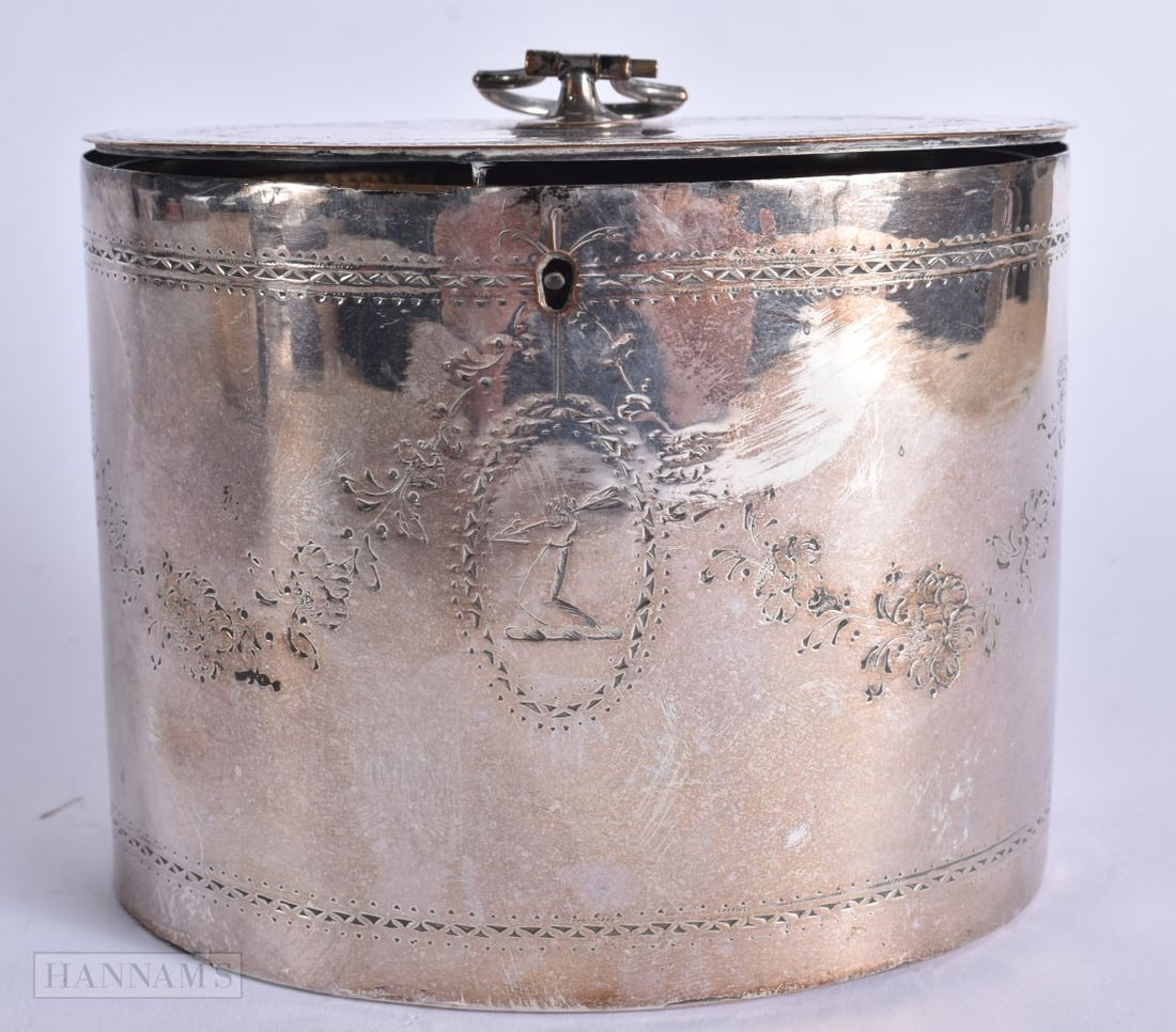 A George III OLD SHEFFIELD PLATED TEA CADDY. 13 cm x 10 cm.: A George III OLD SHEFFIELD PLATED TEA CADDY. 13 cm x 10 cm.