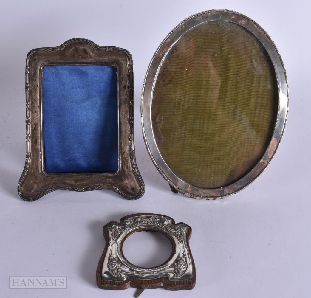 THREE ANTIQUE SILVER PHOTOGRAPH FRAMES. Largest 21 cm x 12 cm. (3) (1 of 7)