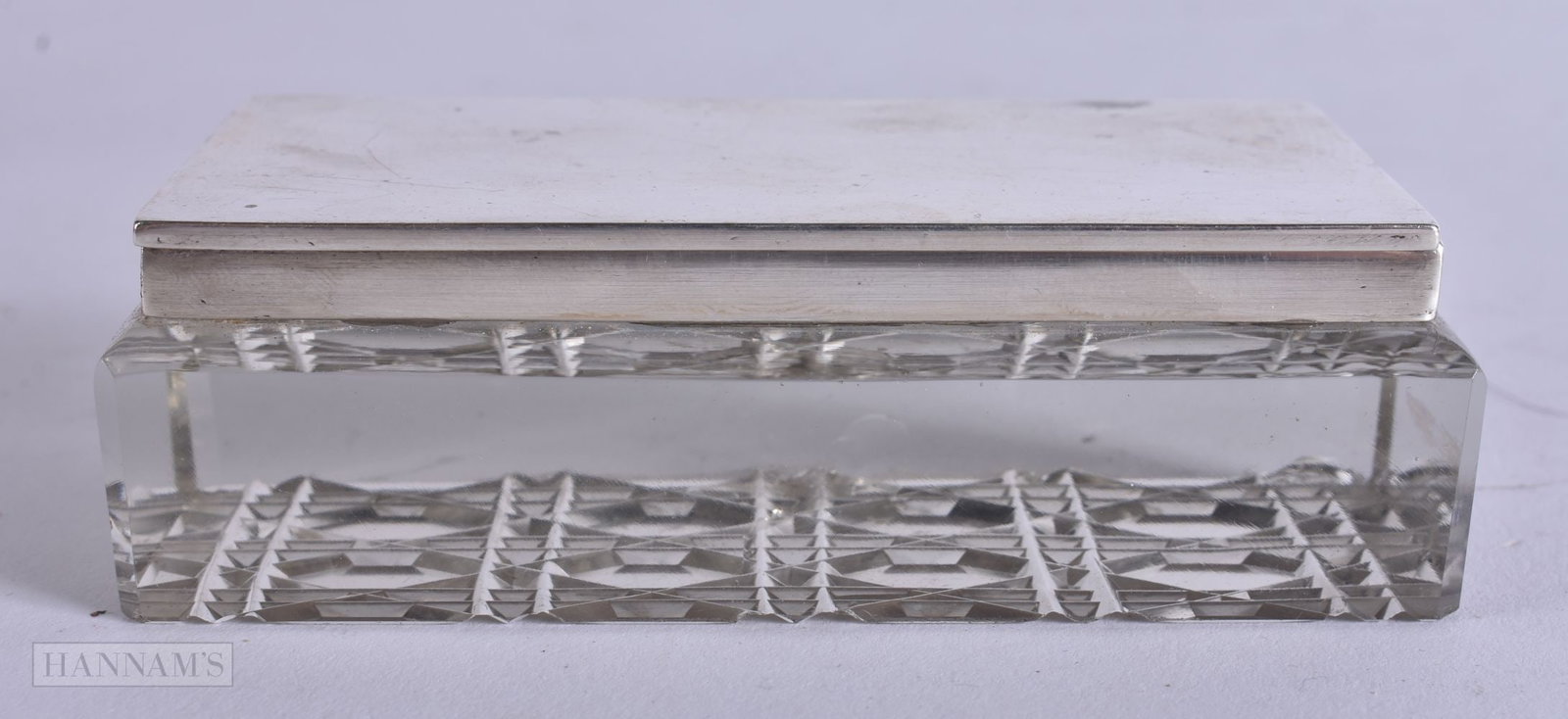 AN ANTIQUE SILVER AND CUT GLASS STAMP BOX. 10 cm x 5 cm. (1 of 5)