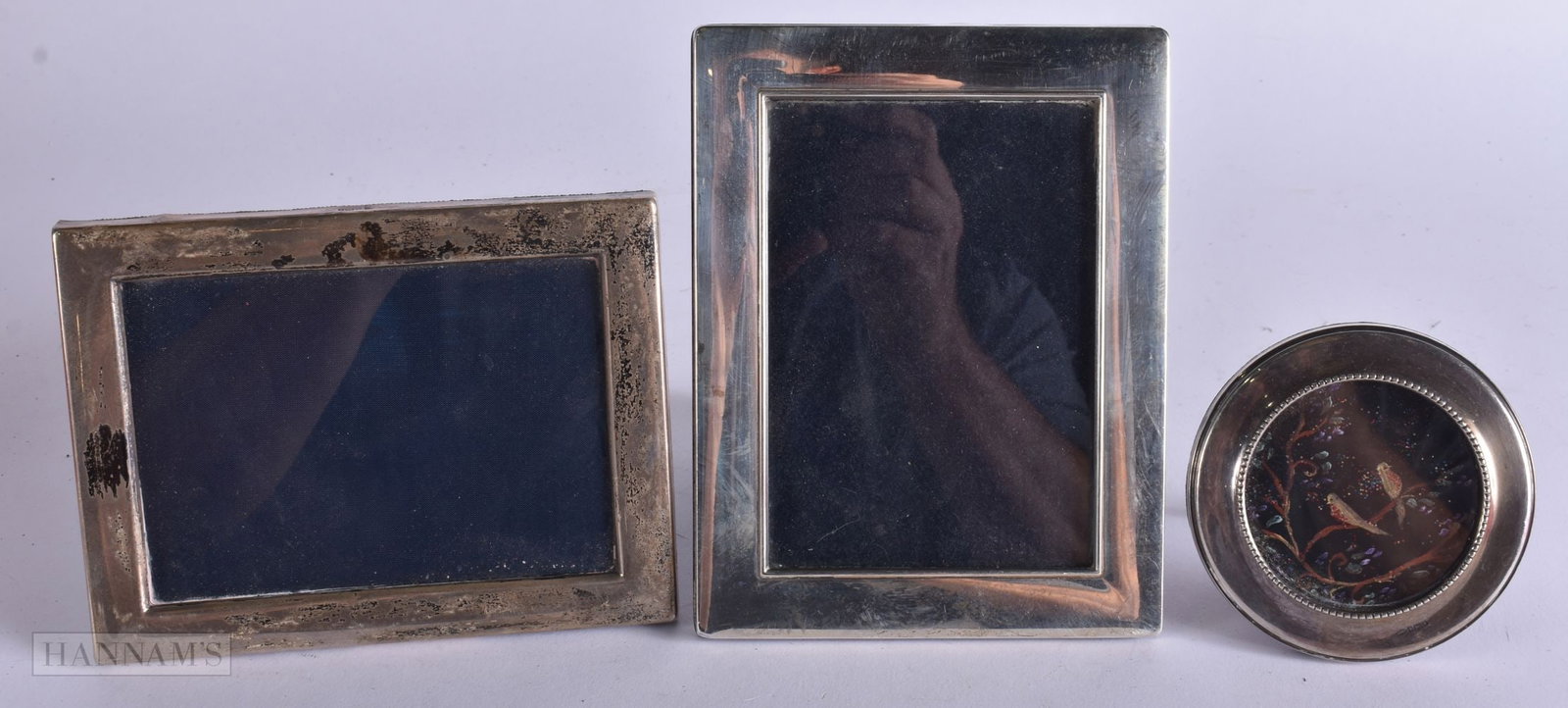 THREE SILVER PHOTOGRAPH FRAMES. Largest 18 cm x 14 cm. (3) (1 of 4)