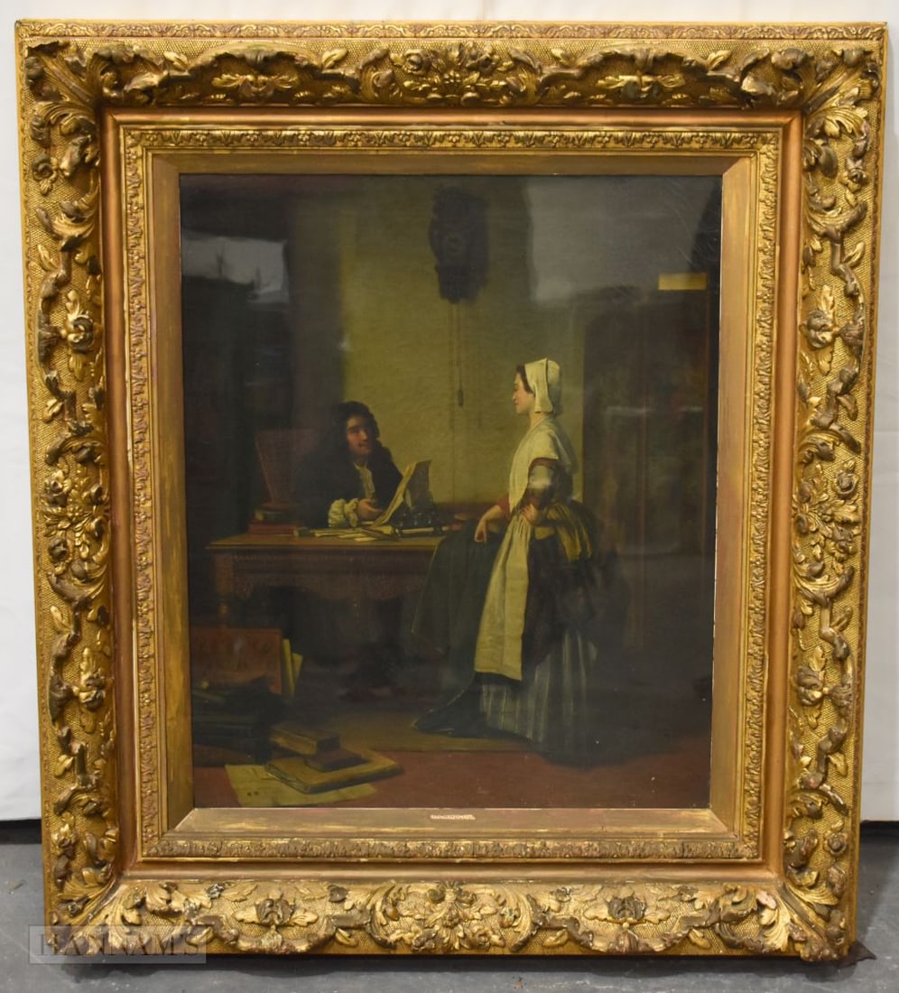 Jean Carolus (19th Century) Oil painting, interior scene. 100 cm x 82 cm, image 74 cm x 52 cm. (1 of 7)