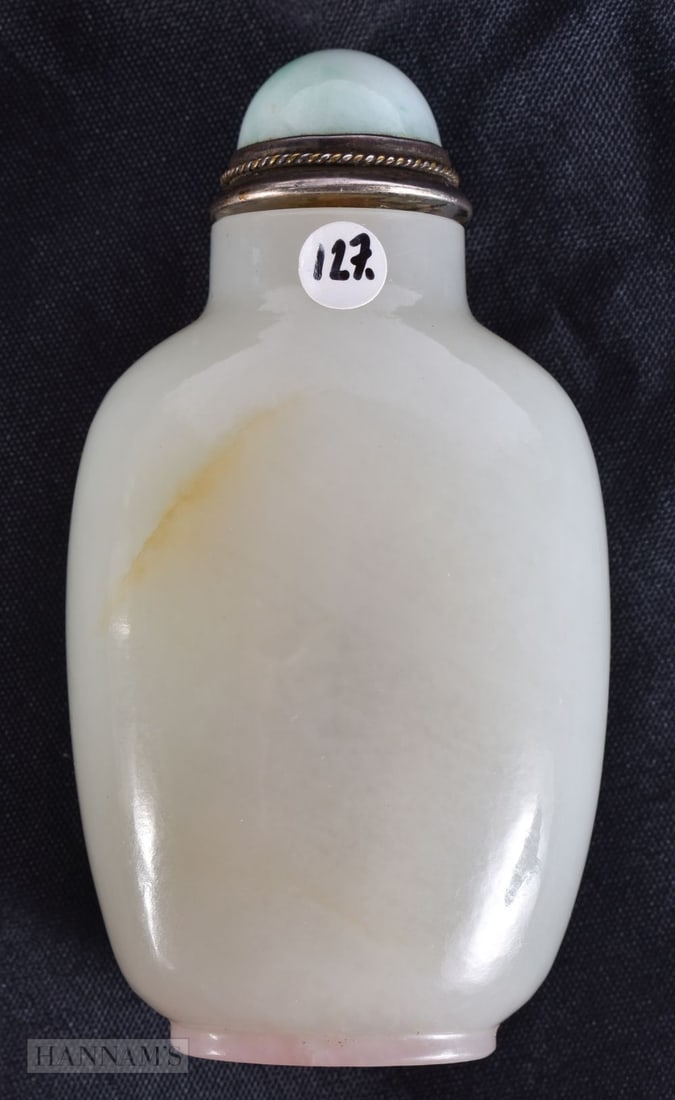 A FINE 18TH CENTURY CHINESE CARVED WHITE JADE SNUFF BOTTLE AND STOPPER Late Qianlong. 7 cm x 3.5 cm. (1 of 13)