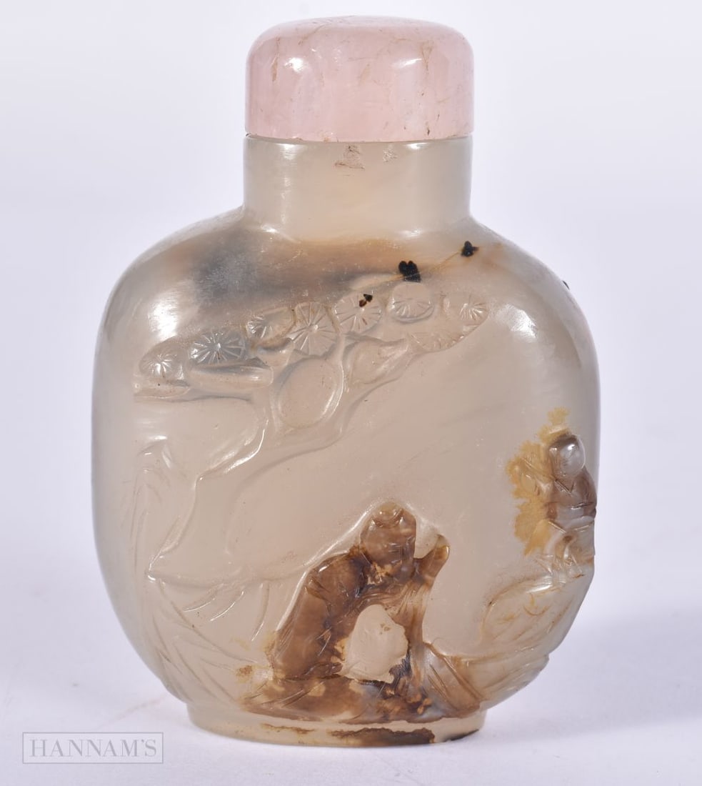 A FINE 18TH/19TH CENTURY CHINESE CARVED AGATE SNUFF BOTTLE AND STOPPER Late Qianlong/Jiaqing. 7.5 cm (1 of 13)