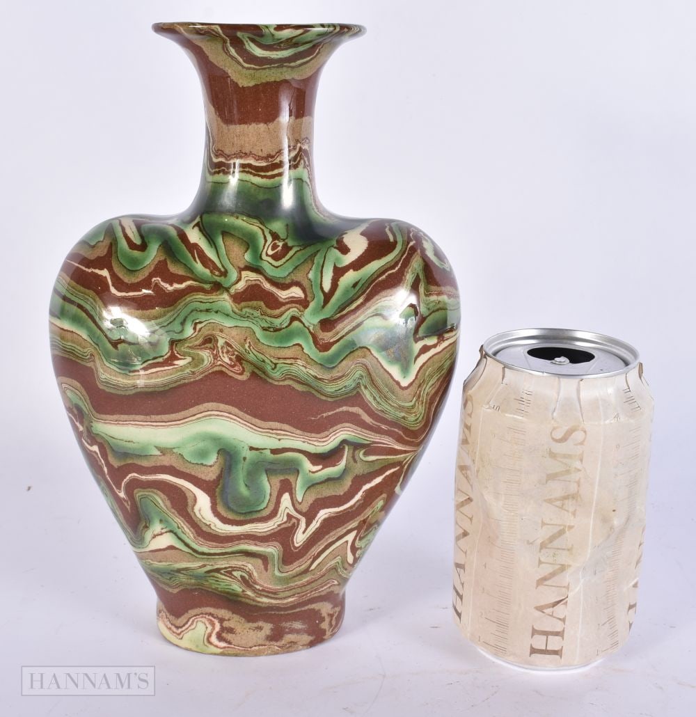 A 19TH CENTURY ENGLISH AGATE WARE POTTERY MOTTLED VASE. 22.5 cm x 12.5 cm. (1 of 5)