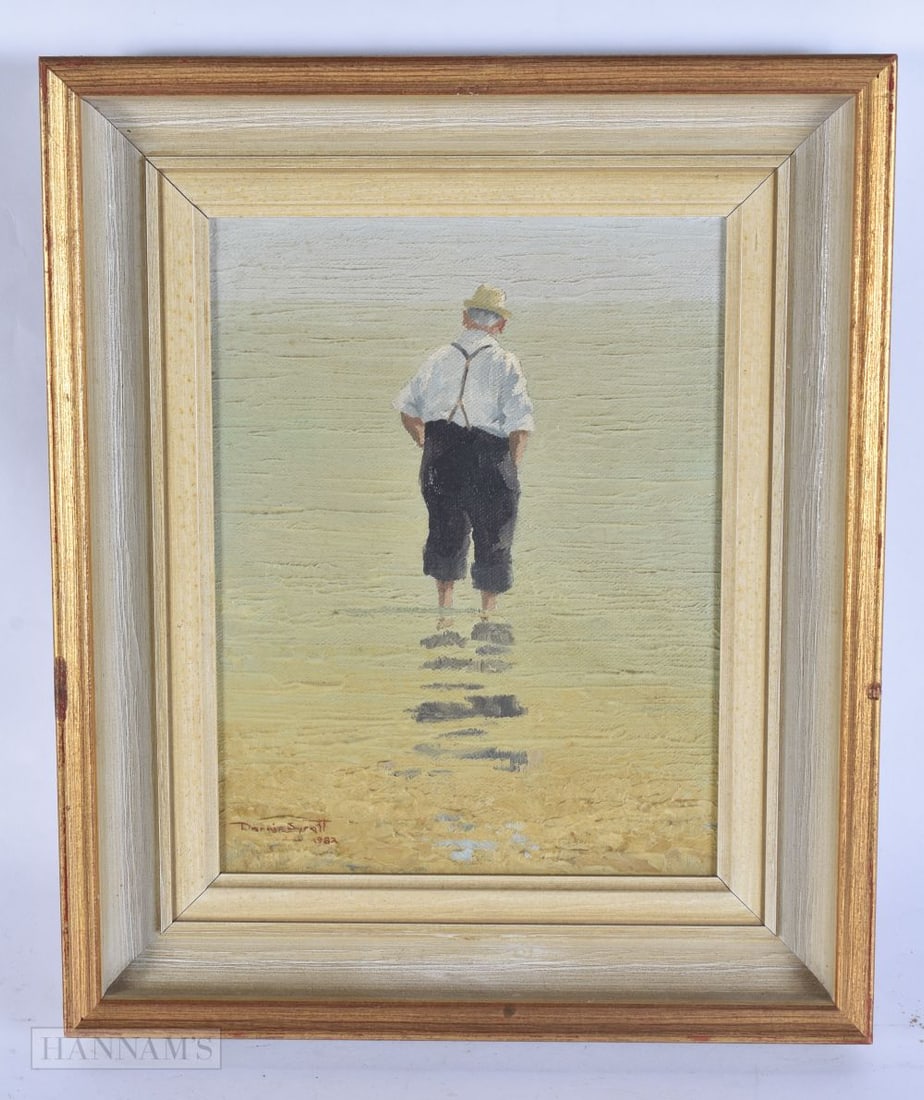 British School (20th Century) Oil on canvas, Figure by the sea. 30 cm x 24 cm, image 21 cm x 16.5 cm: British School (20th Century) Oil on canvas, Figure by the sea. 30 cm x 24 cm, image 21 cm x 16.5 cm.