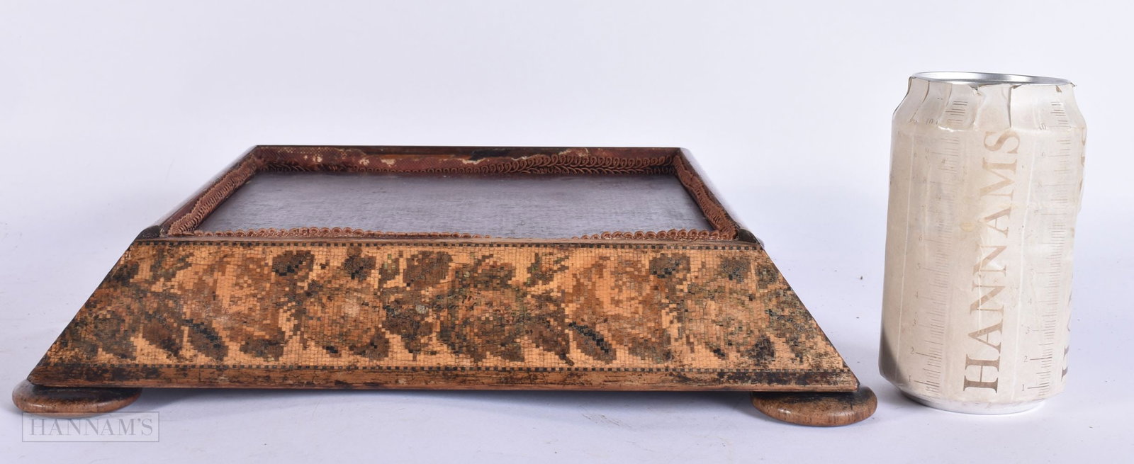 A LARGE EARLY VICTORIAN TUNBRIDGEWARE SQUARE STAND decorated with foliage. 28 cm x 28 cm. (1 of 4)